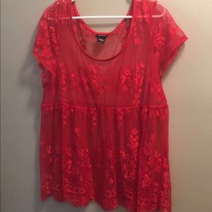 Torrid red lace short sleeve babydoll top!
